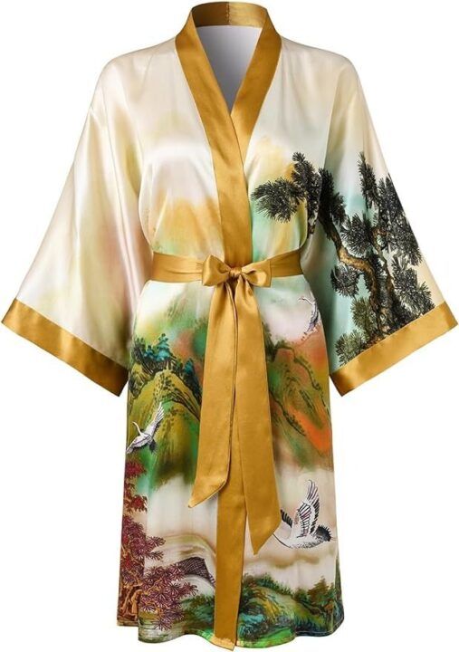 Ledamon Women's 100% Silk Kimono Short Robe…